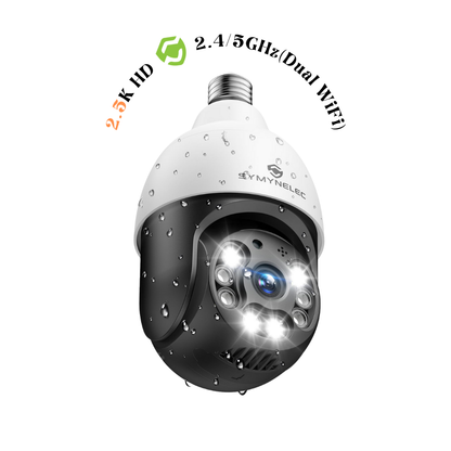 SYMYNELEC P4 5GHz/2.4GHz Ampoule Caméra de sécurité extérieure étanche 2.5K, double bande WiFi Prise de lumière Caméra de sécurité avec détection de mouvement humain AI Suivi 4MP Vision nocturne couleur Sirène Alarme Alexa 