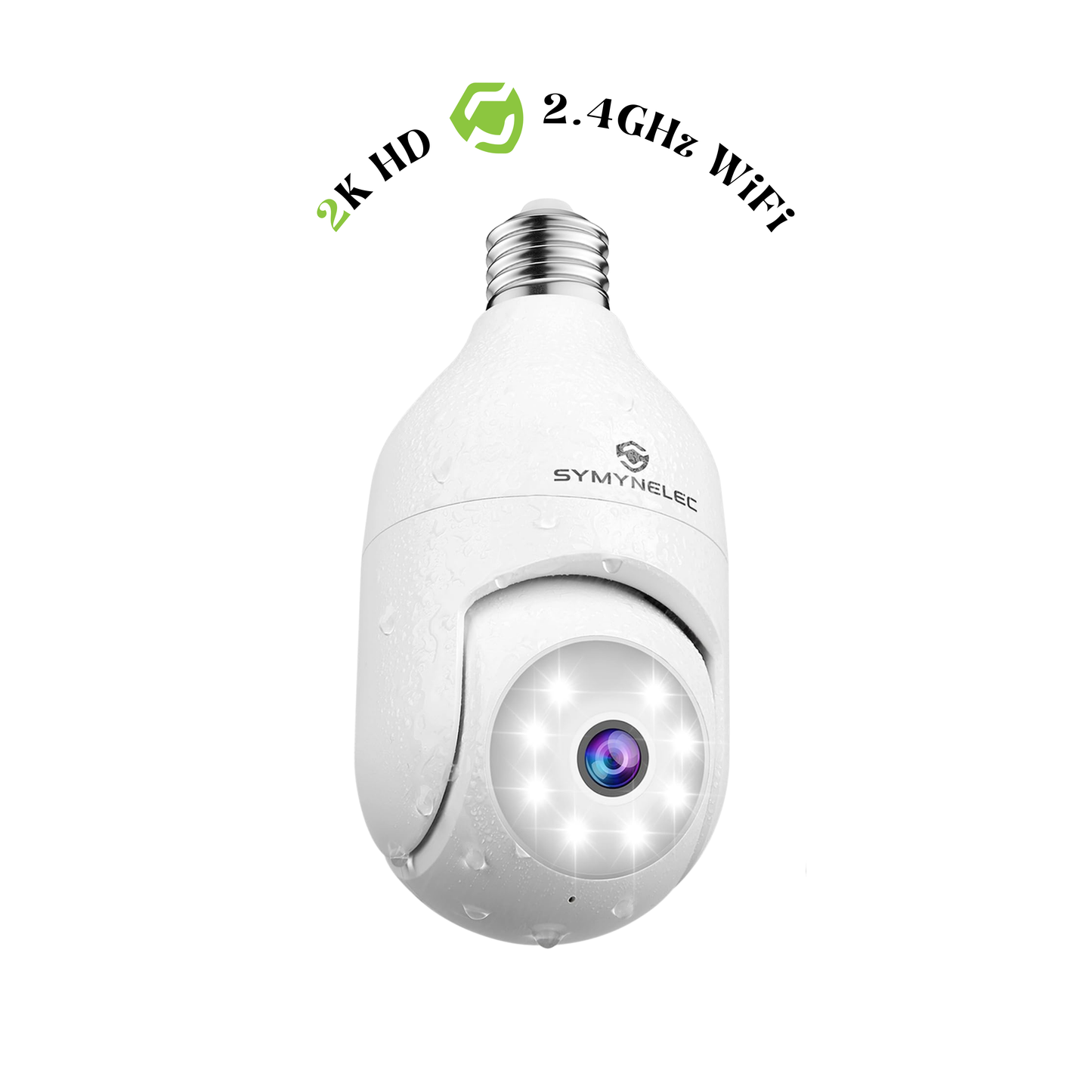 SYMYNELEC P6 2K Light Bulb Camera Weatherproof, 2.4GHz Only Wireless WiFi Light Socket Security Cam 360 Motion Detection Tracking Color Night Vision 2 Way Talk Works with Alexa Google