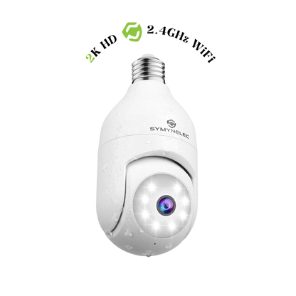 SYMYNELEC P6 2K Light Bulb Camera Weatherproof, 2.4GHz Only Wireless WiFi Light Socket Security Cam 360 Motion Detection Tracking Color Night Vision 2 Way Talk Works with Alexa Google