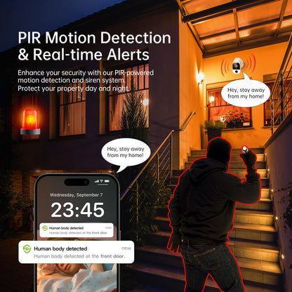 Caméra extérieure sans fil SYMYNELEC L1 2K, alimentée par batterie, WiFi pour la sécurité à domicile avec détection de mouvement humain, détection thermique, sirène d'alarme, conversation bidirectionnelle, étanchéité IP65, stockage Cloud/SD 
