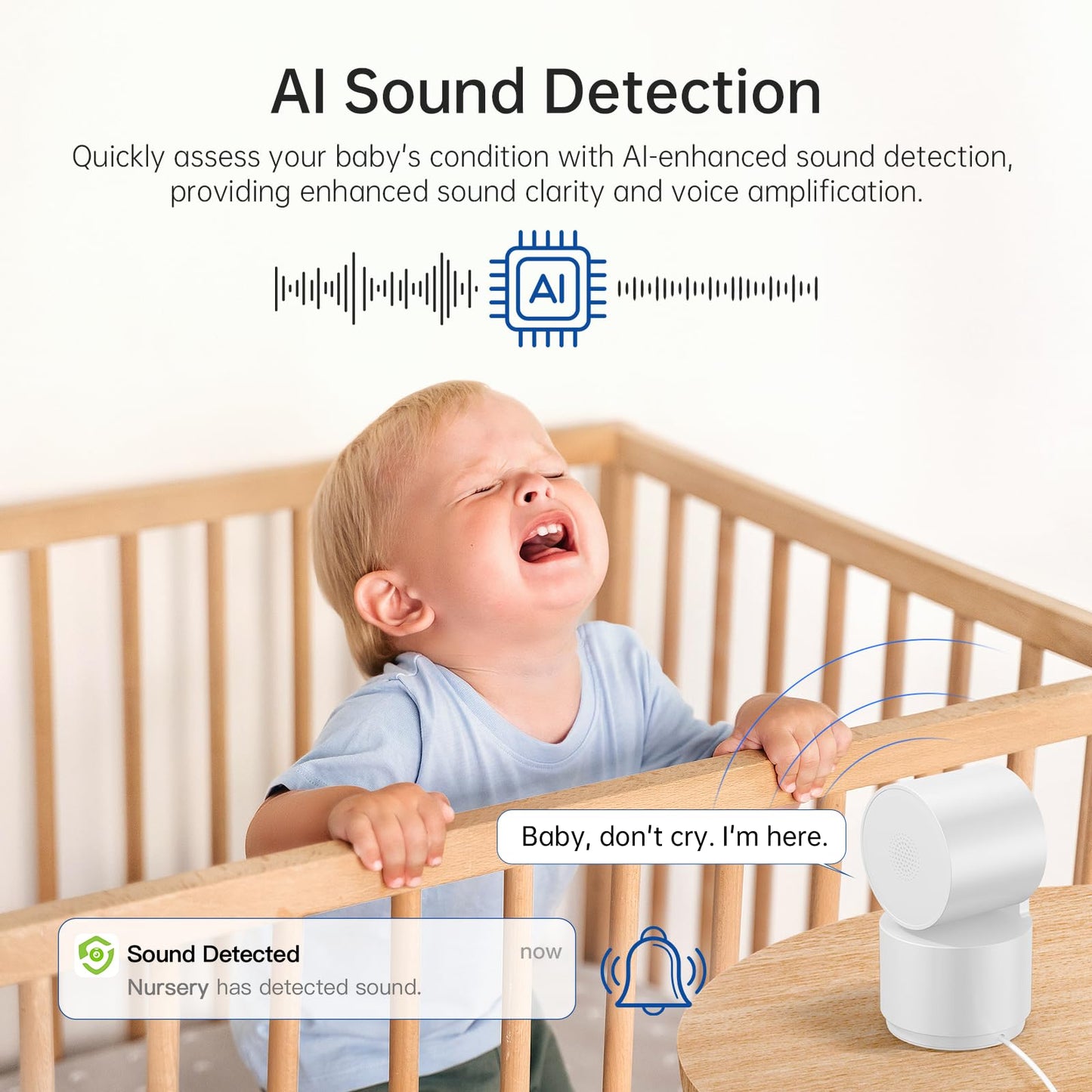 SYMYNELEC Y3 3K Indoor Security Camera Baby Monitor 2-Way Audio, Noise Reduction, PTZ Technology, Cry Detection, Motion Sensor