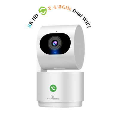 SYMYNELEC Y3 Dual Band WiFi 3K Pan/Tilt Indoor Security Camera, 5G/2.4G Wi-Fi Baby & Pet Camera with 360° Motion Tracking,One-Touch Call,AI Human Detection,2-Way Talk,IR Night Vision,Siren,Plug-in,Compatible with Alexa