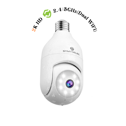 SYMYNELEC P6 2K Dual WiFi Light Bulb Camera Weatherproof, 2.4GHz/5Ghz Wireless WiFi Light Socket Security Cam 360 Motion Detection Tracking Color Night Vision 2 Way Talk Works with Alexa Google