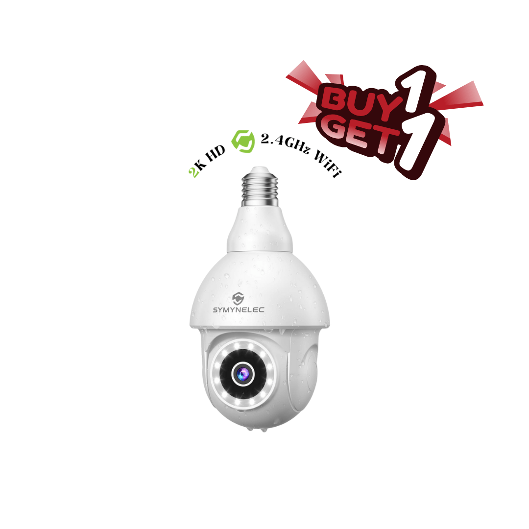 SYMYNELEC G9 2K Ampoule Caméra de sécurité extérieure étanche, 2,4 GHz WiFi uniquement Caméra de prise de lumière sans fil avec détection humaine AI Suivi de mouvement Vision nocturne couleur Sirène Alarme Compatible avec Alexa