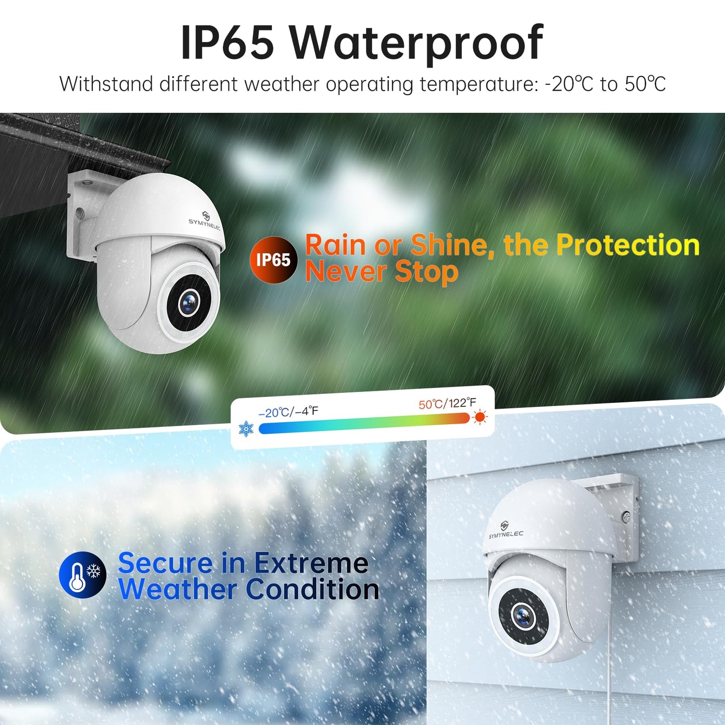 Caméra de sécurité extérieure SYMYNELEC G12 5 GHz/2,4 GHz, 2K 4 MP WiFi Mini caméra électrique filaire extérieure avec détection de mouvement humain 360 ° AI Suivi Projecteur Vision nocturne Sirène Alarme Conversation bidirectionnelle Alexa