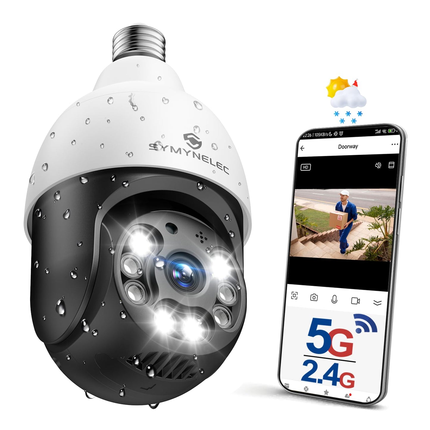 <2.4GHz WiFi> P4 Light Bulb Security Camera,2.5K HD,Wireless & Waterproof Symynelec Camera